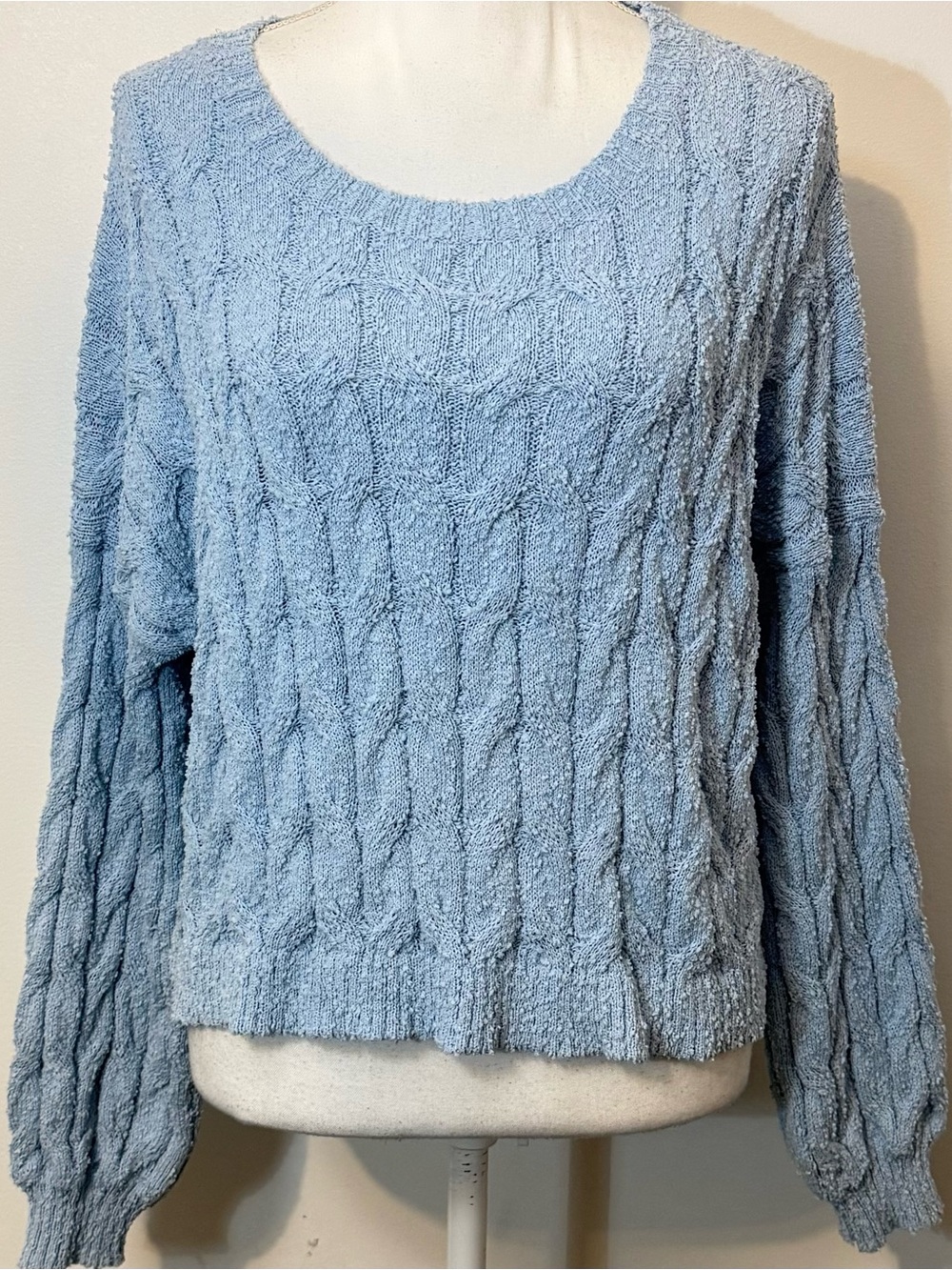 Altarโd State Blue Cable Knit Textured Sweater Balloon Sleeve Size Medium
